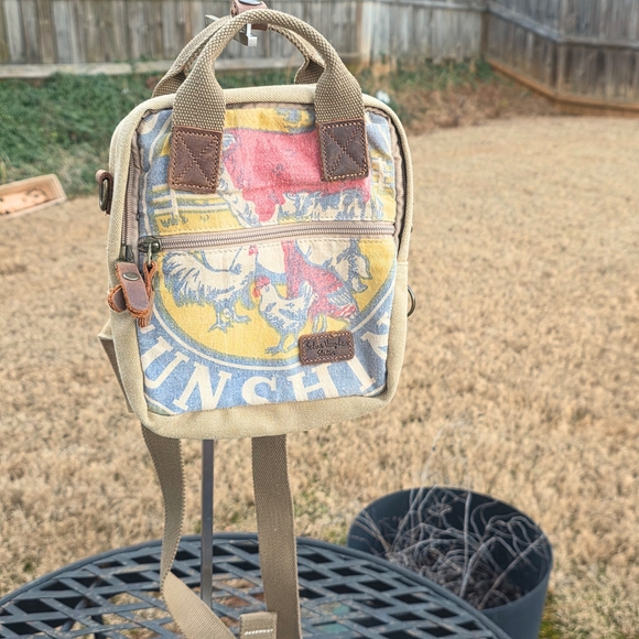 Selina Vaughan Studios Canvas Mini Backpack Crossbody Rooster Print Tan Boho - Picture 5 of 16